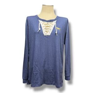 PINK Victoria's Secret Long Sleeve Lace Up Studded Top Blue Medium